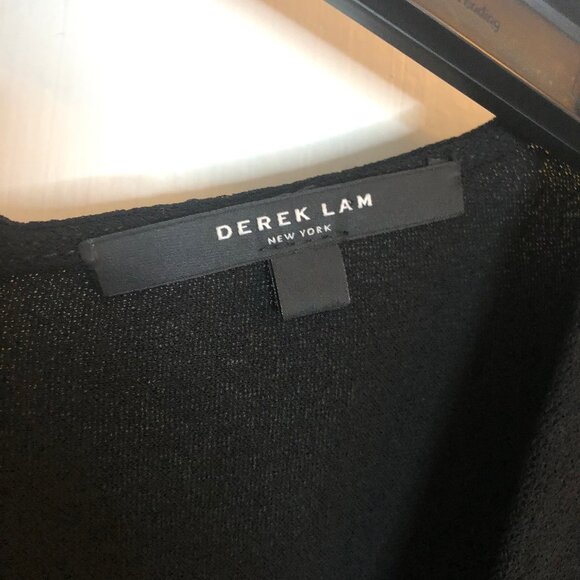 Derek Lam New York - Black V-neck Elastic Waist Midi Dress w/ Satin Hem, 16 - Picture 2 of 10